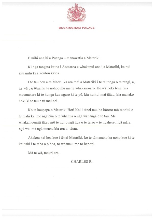 Charles R Matariki Message 2024 in te reo Maori