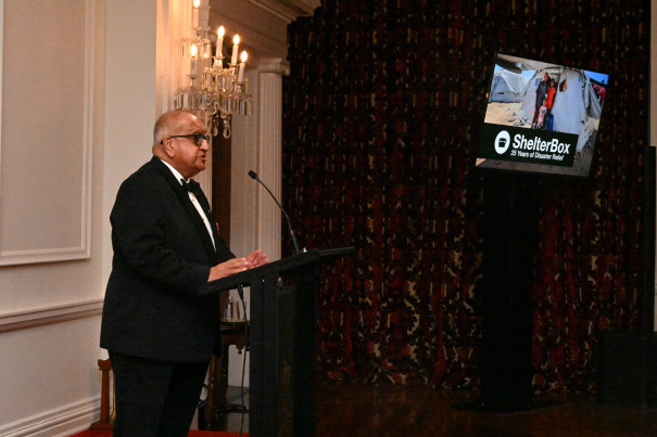 Sir Anand Satyanand addressing guests at the ShelterBox Gala Dinner