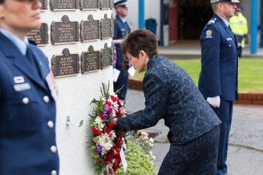 The Governor-General, The Rt Hon Dame Patsy Reddy places a wreath at the Police memorial.