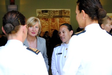 Lady Janine Mateparae speaks with guests.