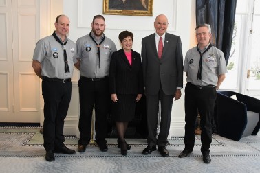 An image of Their Excellencies with the official party from Scouting NZ