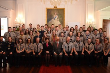 An image of Their Excellencies with Queen's Scout Award recipients