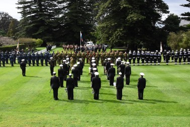 Image looking over the lawn at Government House during the State Welcome ceremony