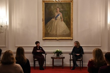 Image of Dame Patsy Reddy being interviewed at the Women in Law forum by Jenny Stevens