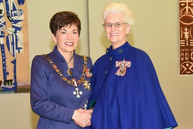 An image of Dame Patsy with Mrs Elizabeth (Charmaine) Donaldson, Matamata, QSM for services to health and seniors