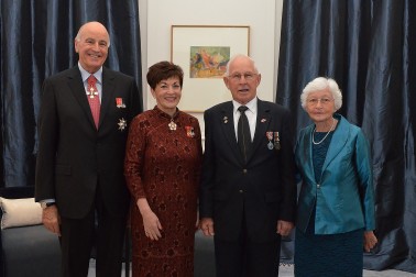 an image of Their Excellencies with Barry Pomeroy, QSM and Gae Pomeroy