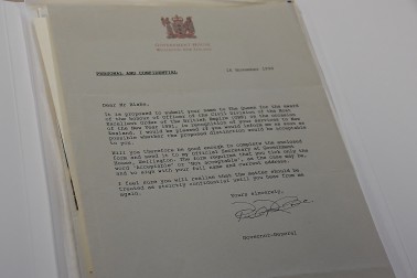 Image of a letter from Government House to Peter Blake