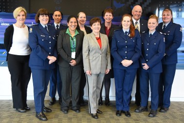 Image of Dame Patsy, Sir David and representatives of the Counties Manukau police team