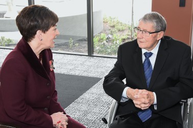 Image of Dame Patsy speaking with Jim Anderton  