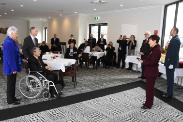 Image of Dame Patsy speaking at the special investiture for Hon Jim Anderton in Christchurch