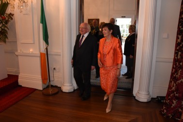 Image of Dame Patsy and Michael D. Higgins entering the ballroom for the State Dinner