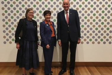 Their Excellencies, Jenny Harper and a Bridget Riley work