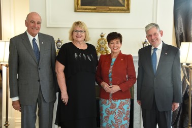 Image of Dame Patsy and Sir David with HE David Vogelsanger, Swiss Ambassador and Dr Jenny McMahon, National President of Red Cross New Zealand