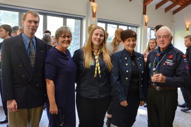 Image of Dame Patsy with Freya Rose of the New Lynn Sea Scout Group
