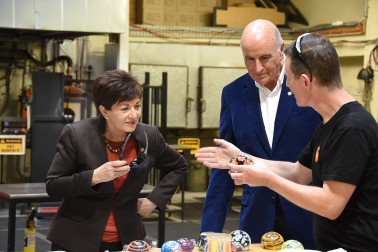 Image of Dame Patsy and Sir david selecting colours for their paperweights