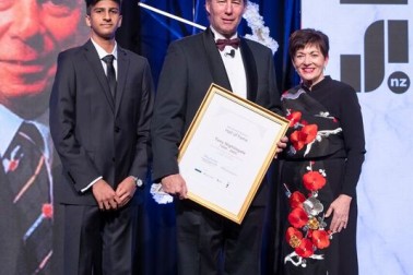 an image of Dame Patsy, Caleb Carrasco and Nick Nightingale - for inductee Tony Nightingale
