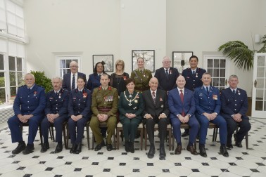 Image of Dame Patsy and Sir David with recipients from the services