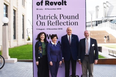 Image of Dame Patsy and Sir David  with Judge Arthur Tompkins, Chair of the NZ Art Crime Research Trust and Elizabeth Caldwell, Director, City Gallery
