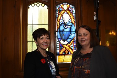 Dame Patsy and Cheryl Hanham with a new window dedicated to Hester Maclean