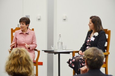 Image of Dame Patsy partcipating in a Q and A about leadership