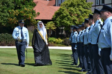 an image of HE Abdulrahman Abdulaziz Alsuhaibani inspecting the Guard of Honour