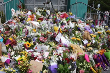 Image of flowers laid by members of the public at Kilbirnie Mosque