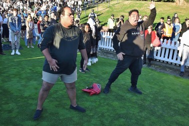 An image of an impromptu haka from members of the crowd