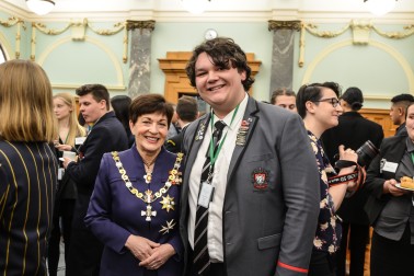 Image of Dame Patsy with Youth MP Samuel Taylor