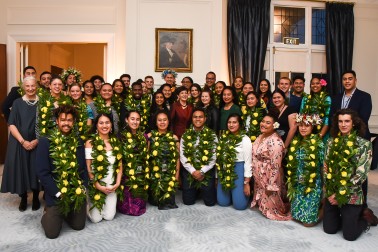 Dame Patsy with the young men and women who took part in the KiMuaNZ workshop