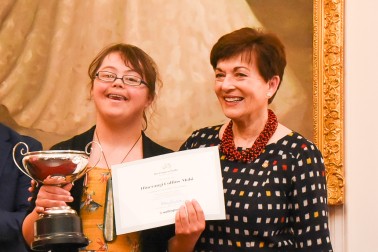 Dame Patsy and Hinerangi Collins-Mohi, winner of a Frances Clarke Memorial Award