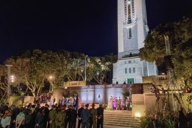 The official party lines up at Pukeahu