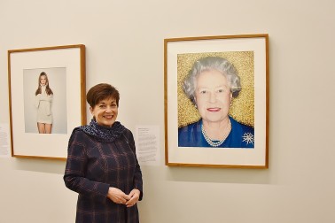 Image of Dame Patsy with Australian photographer Polly Borland's 2002 portrait of The Queen