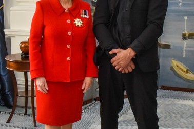 Dame Patsy with recipient Finekata Moataane
