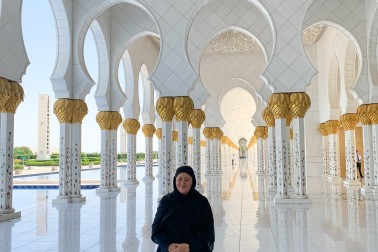 Dame Cindy at the Sheikh Zayed Grand Mosque