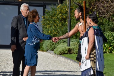 HE Ms Biljana Stefanovska-Sekovska greets members from the Royal New Zealand Navy cultural party