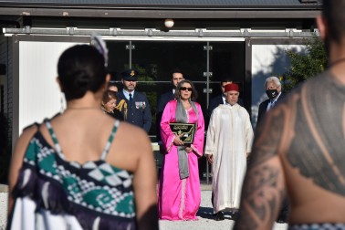 HE Mrs Wassane Zailachi is greeted with a powhiri on arrival at Government House