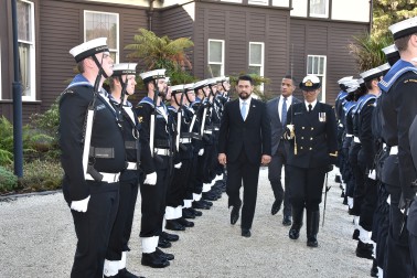 HE Mr Robert Miky Takata Pimental, Ambassador of the Dominican Republic inspecting the Guard of Honour