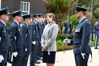 HE Ms Iona Thomas, High Commissioner for the United Kingdom of Great Britain and Northern Ireland, inspecting the Guard of Honour
