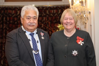 Dame Susan Glazebrook and Mr Luther Toloa, of Masterton, QSM for services to the Pacific community