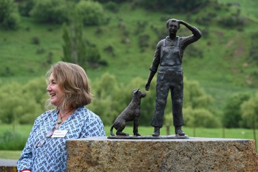 Karen Rolleston by the Land Girl monument