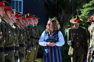HE Ms Anne Riise inspects the guard of honour
