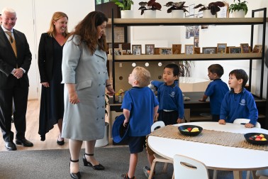 Dame Cindy and Dr Davies meeting preschoolers at St Kentigern