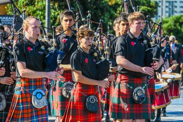 The National Youth Pipe Band of New Zealand playing for the procession