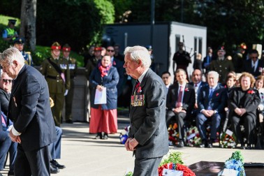 A veteran following the wreath laying at the Tomb of the Unknown Warrior