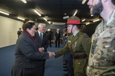 Dame Cindy greets members of the NZDF ahead of the coronation