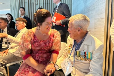 Dame Cindy with New Zealand Korean War veteran John Barnett