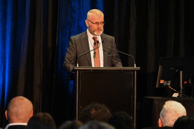 Terry Taylor, President of the New Zealand Institute of Medical Laboratory Scientists, delivering his speech