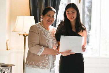 Dame Cindy and essay competition runner-up, Olivia Zhu