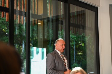 Waitangi National Trust Board Chair Pita Tipene addresses the gathering