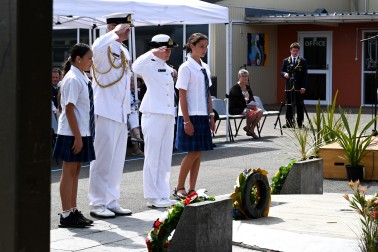 RA David Proctor and SLT Emma Whight lay a wreath at the memorial